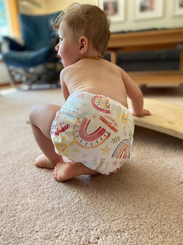 Photo of a cloth diaper bum with rainbows