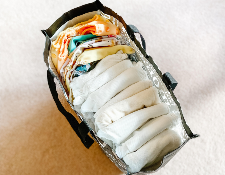 Large bag full of cloth diapers