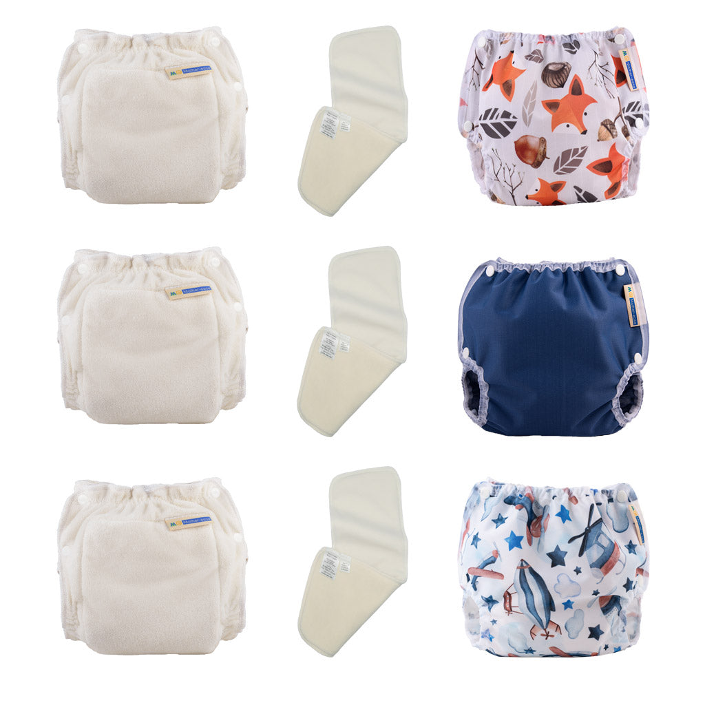 3 Toddle-ease diapers, 3 Absorbent Liners, 3 Air Flow covers